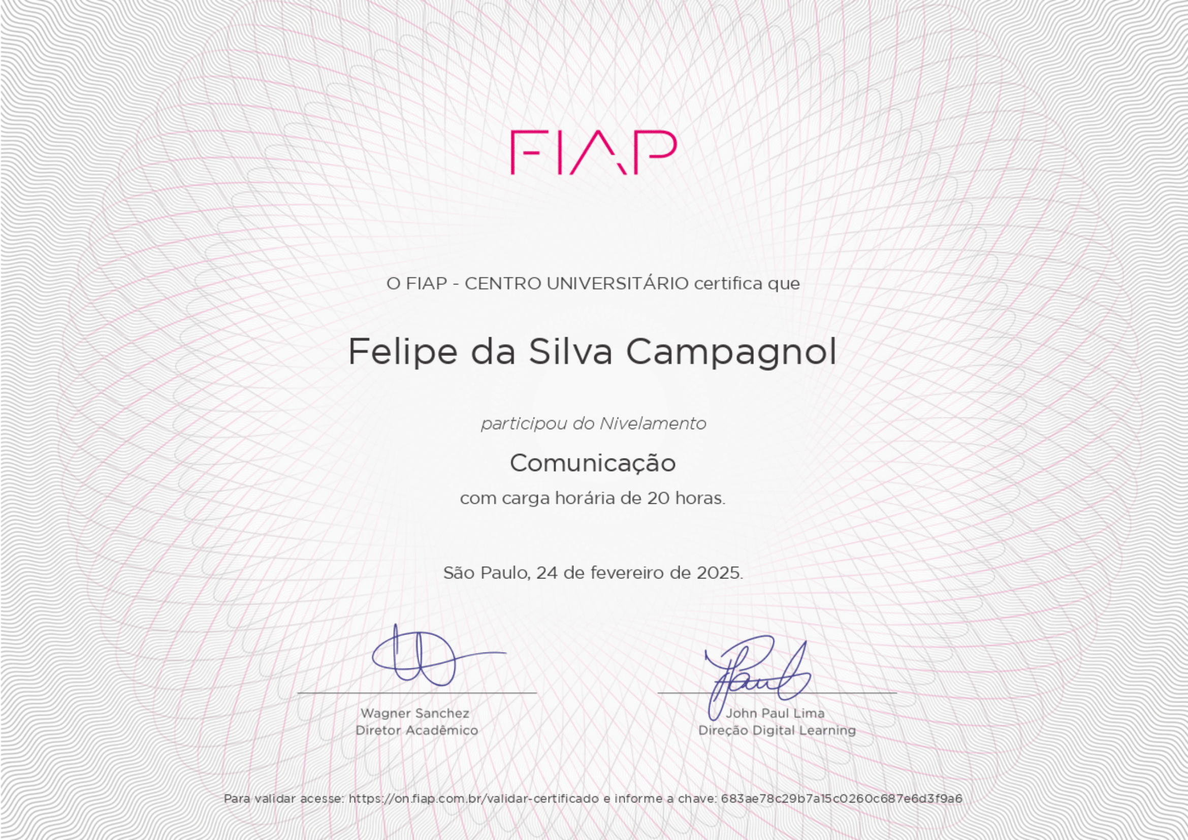 certificado de comunicação pela universidade FIAP